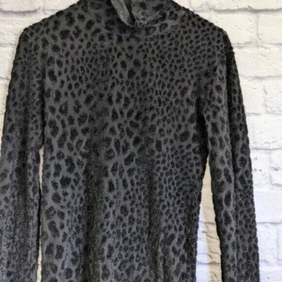 Caroline Constas Delphine Leopard Turtleneck Top XS Black Shimmer Velvet Flocked - Picture 5 of 9